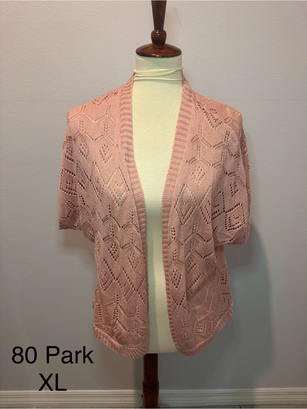 XL Open Knit Short Sleeve Cardigan Shrug - Pink